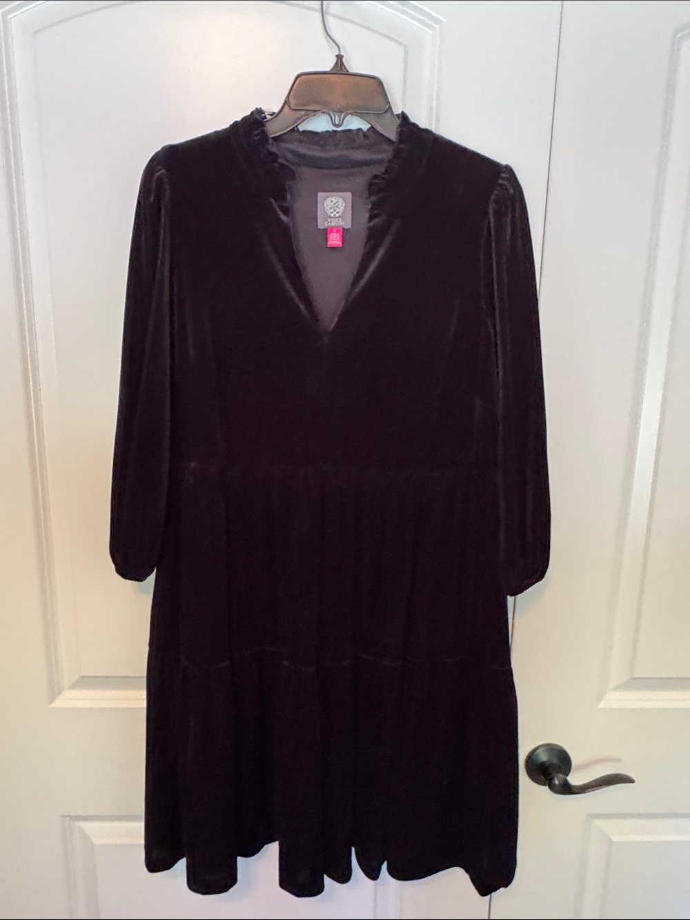 Vince Camuto Black Velvet Long-Sleeve Tiered Dress